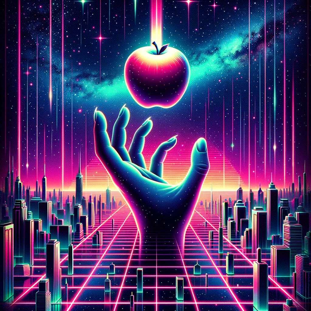 the discovery of gravity, digital art, synthwave